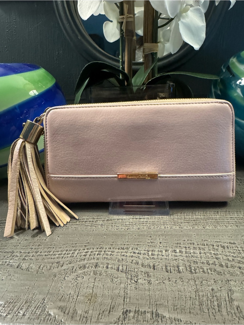 See by Chloe Luxury Authentic Blush Pink Zip Clutch Wallet w/ Tassel Fits Phone